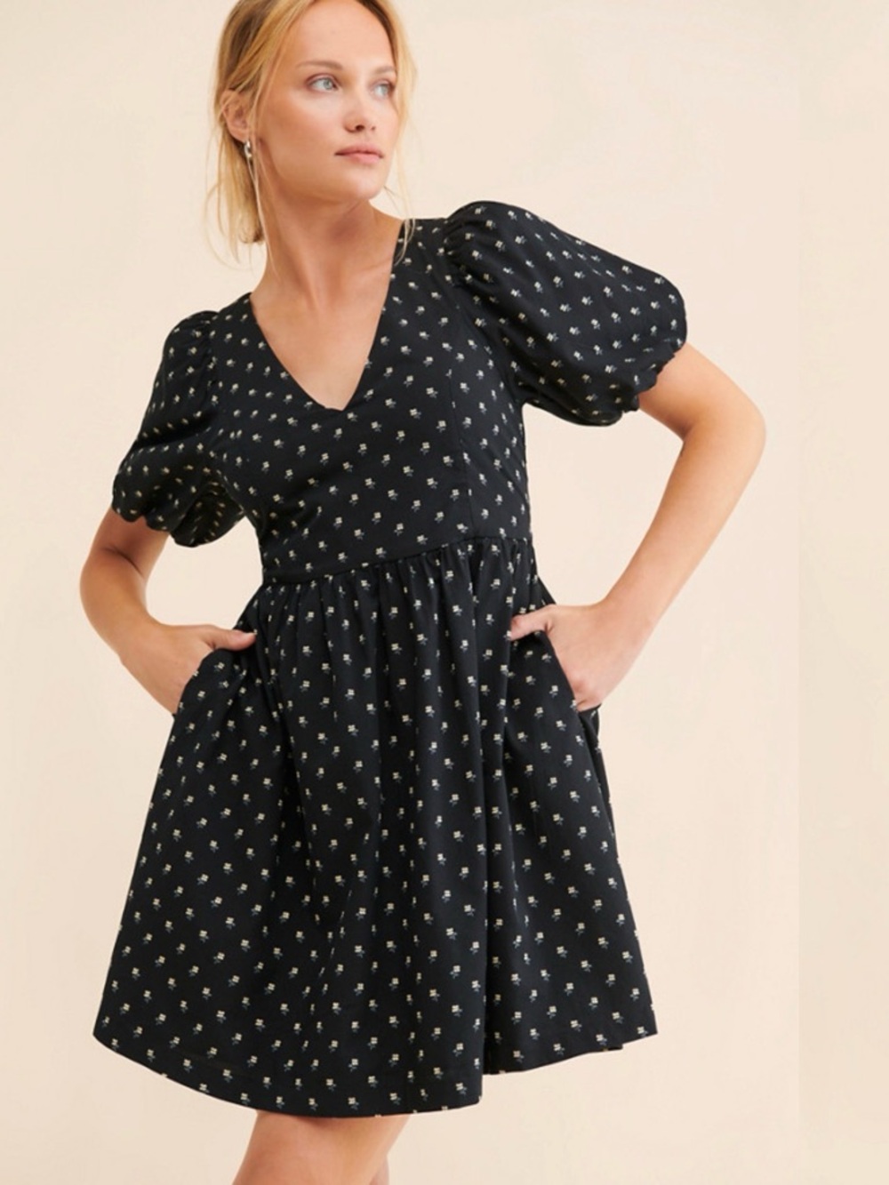 Madewell V Neck Puff Sleeve Mini Dress Floral Print Size Medium
